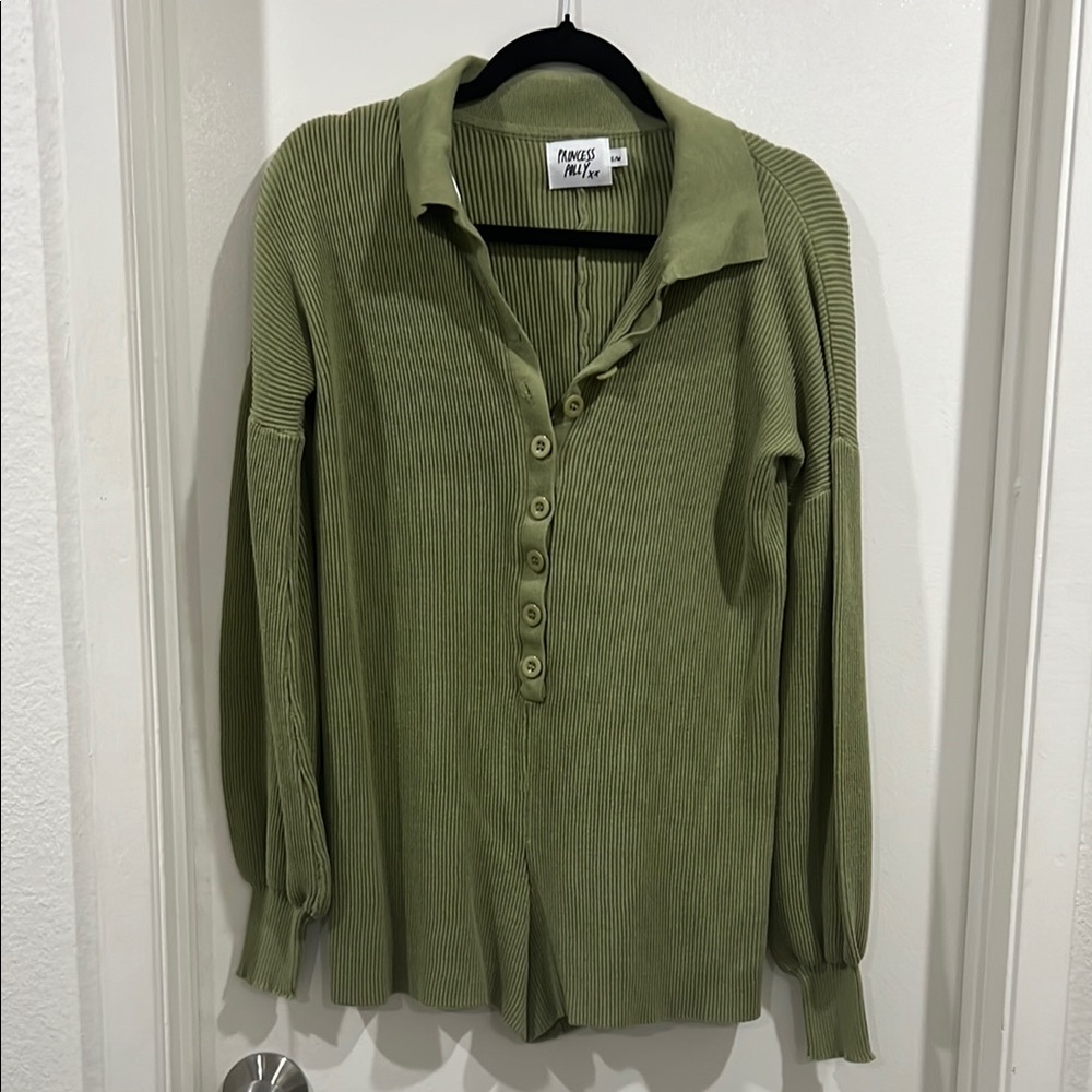Princess Polly Nasty Gal Green Cardigan Sweater Lightweight Knit Romper